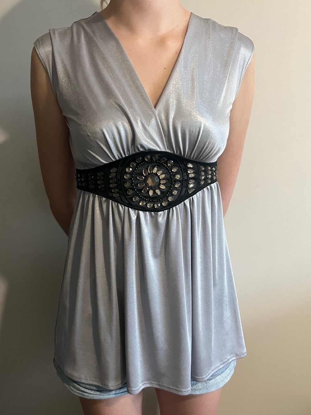 Y2K Vintage Metallic Silver Top